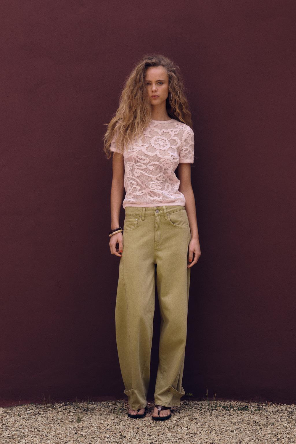 ZARA ТРИКОТАЖНЫЙ ТОП С РЕЛЬЕФНЫМ ЦВЕТОЧНЫМ УЗОРОМ, СВЕТЛО-РОЗОВЫЙ