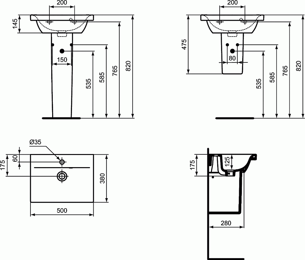 Раковина на полупьедестале Ideal Standard Connect Space 50 E136301 белая