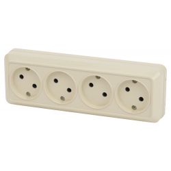 Розетка Intro Quadro 2-207-02 без заземления четверная 4х2P 16А-250В IP20 ОУ слоновая кость | Intro