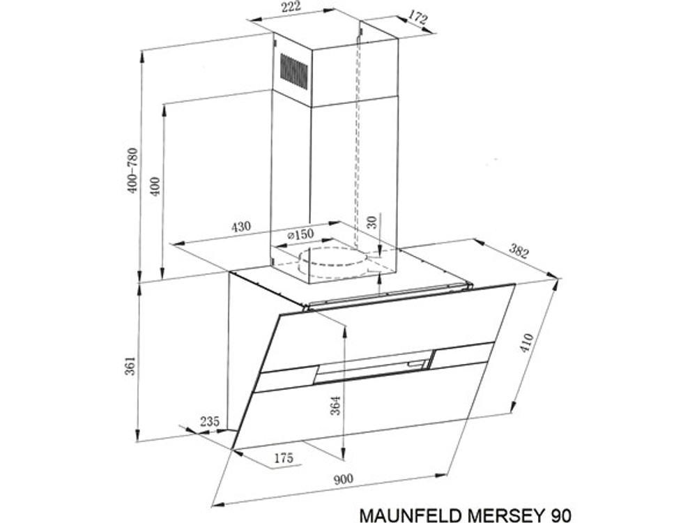 Вытяжка MAUNFELD MERSEY 90 черный\вставка сатин