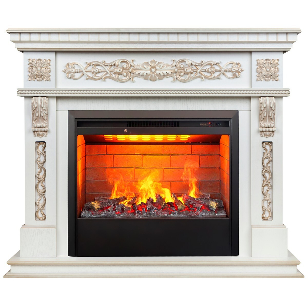 Электрокамин RealFlame Estella 25,5/26 WT белый дуб с золотой патиной с очагом 3D Helios 26