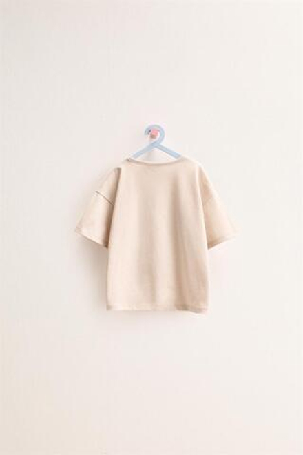 ZARA TIMELESS - ОДНОТОННАЯ ФУТБОЛКА ИЗ ХЛОПКА И ЛЬНА, СВЕТЛО-БЕЖЕВЫЙ