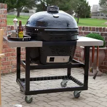 Керамический угольный гриль Primo Oval XL 400, 64 см, на столе с металлическими столешницами