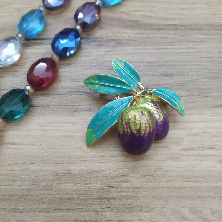 Брошь-кулон Оливки на веточке эмаль цветная цвет золотистый