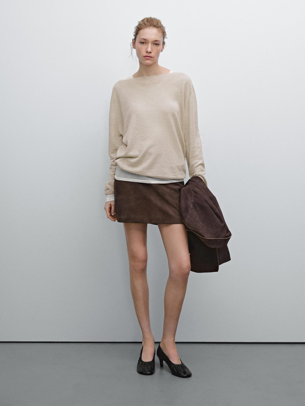 Massimo Dutti Свитер из 100% льна, песочный