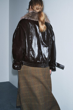 ZARA БЛЕСТЯЩАЯ КУРТКА С ВОРОТНИКОМ ИЗ ИСКУССТВЕННОГО МЕХА — ZW COLLECTION, КОРИЧНЕВЫЙ