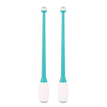 Булавы для худ. гимнастики INDIGO, IN018-BW, 41 см, пластик, каучук, в компл. 2шт, бирюз-бел