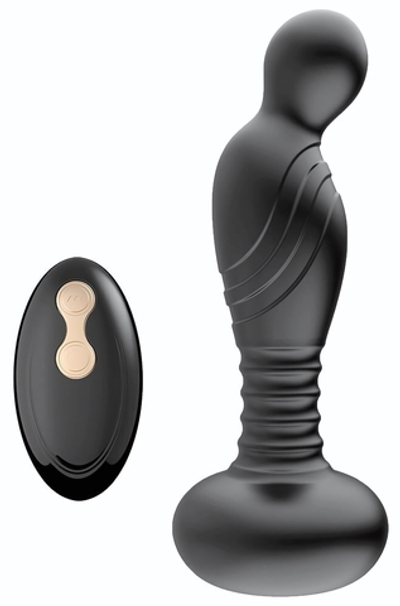 Черный массажер простаты с вибрацей и возвратно-поступательными движениями (Цвет: черный)