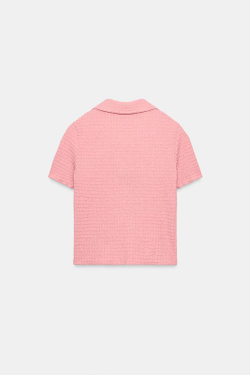 ZARA УКОРОЧЕННЫЙ ЖАКЕТ ИЗ РЕЛЬЕФНОЙ ТКАНИ, ПЫЛЬНЫЙ РОЗОВЫЙ