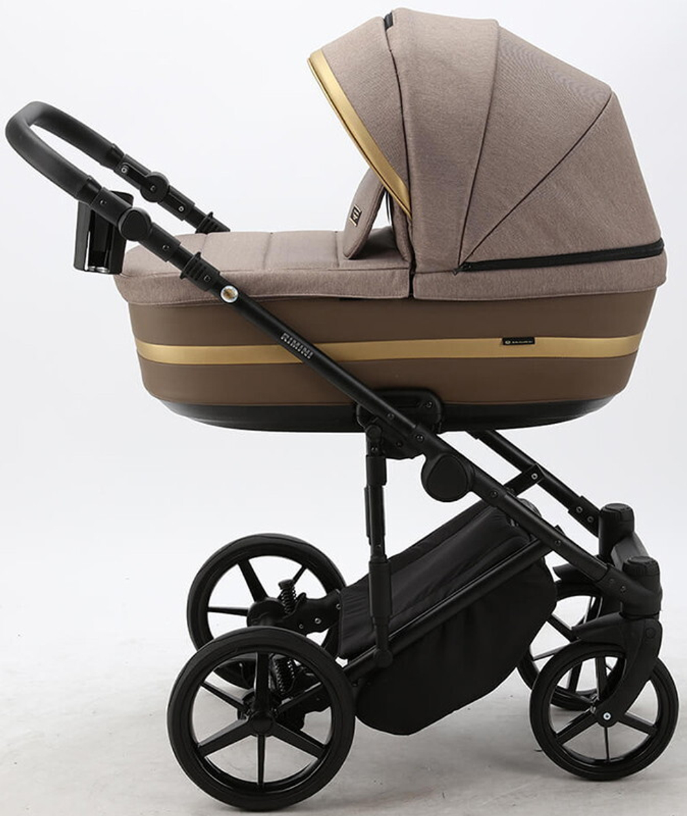 Детская коляска Adamex Rimini 2 в 1 RI15-TIP БЕЖ+КОРИЧНЕВ.КОЖА+ЗОЛОТО ОТДЕЛКА