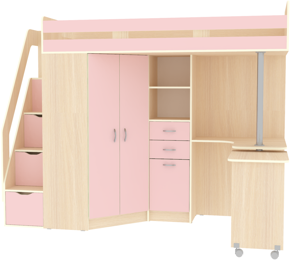 Кровать-чердак КарИВи Мийа  Дуб Молочный Розовый