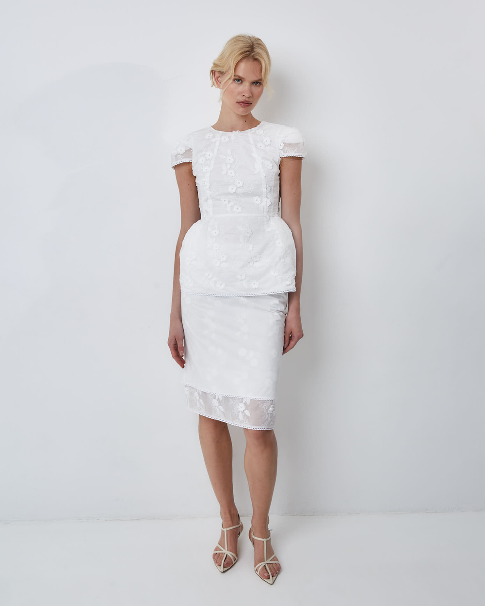 Юбка миди из хлопкового шитья белый