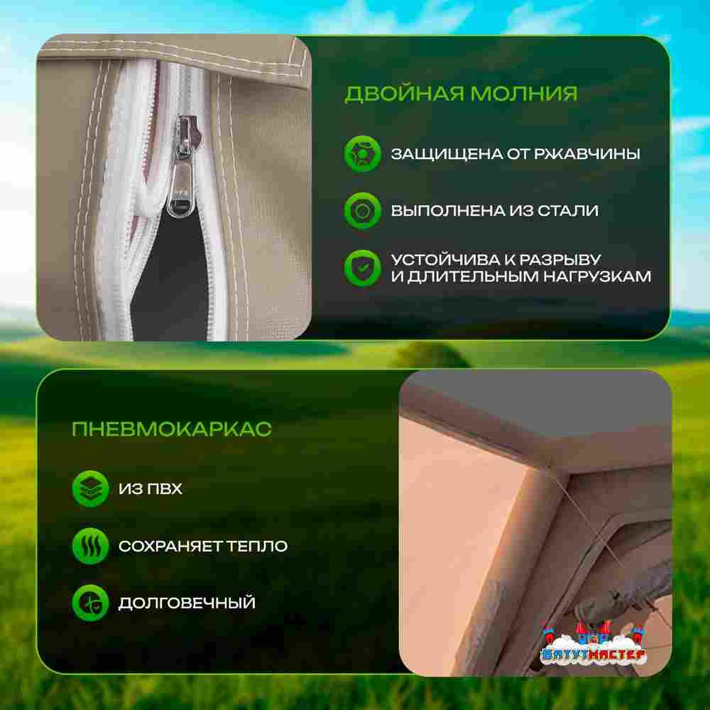 Пневмокаркасная палатка «Летний Уют» 4,8×3,6×2,2 м — семейная, кемпинговая из ПВХ