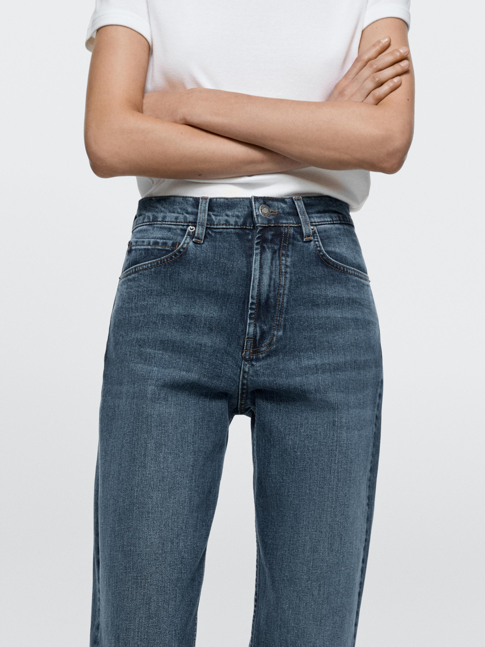 Massimo Dutti Джинсы прямого кроя со средней посадкой, средне-синий