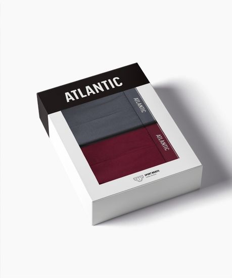 Мужские трусы (2шт) слипы спорт Atlantic 2RMP-094, хлопок, графитовый + каберне