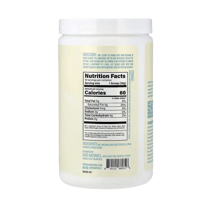 Кремер BUBS, порошок MCT масла без вкуса, Oil Powder Creamer-Vegan, BUBS Naturals, 300 г 2