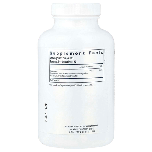 Vital Nutrients, тройной комплекс магния, 180 веганских капсул (250 мг в 1 капсуле)