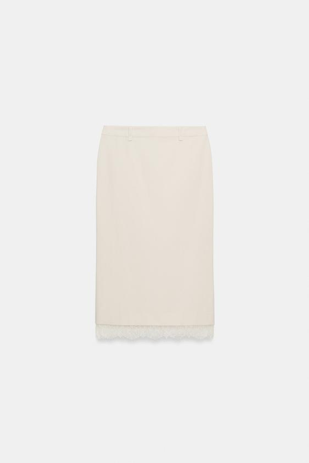 ZARA ЮБКА МИДИ С КРУЖЕВОМ, КОСТЯНОЙ