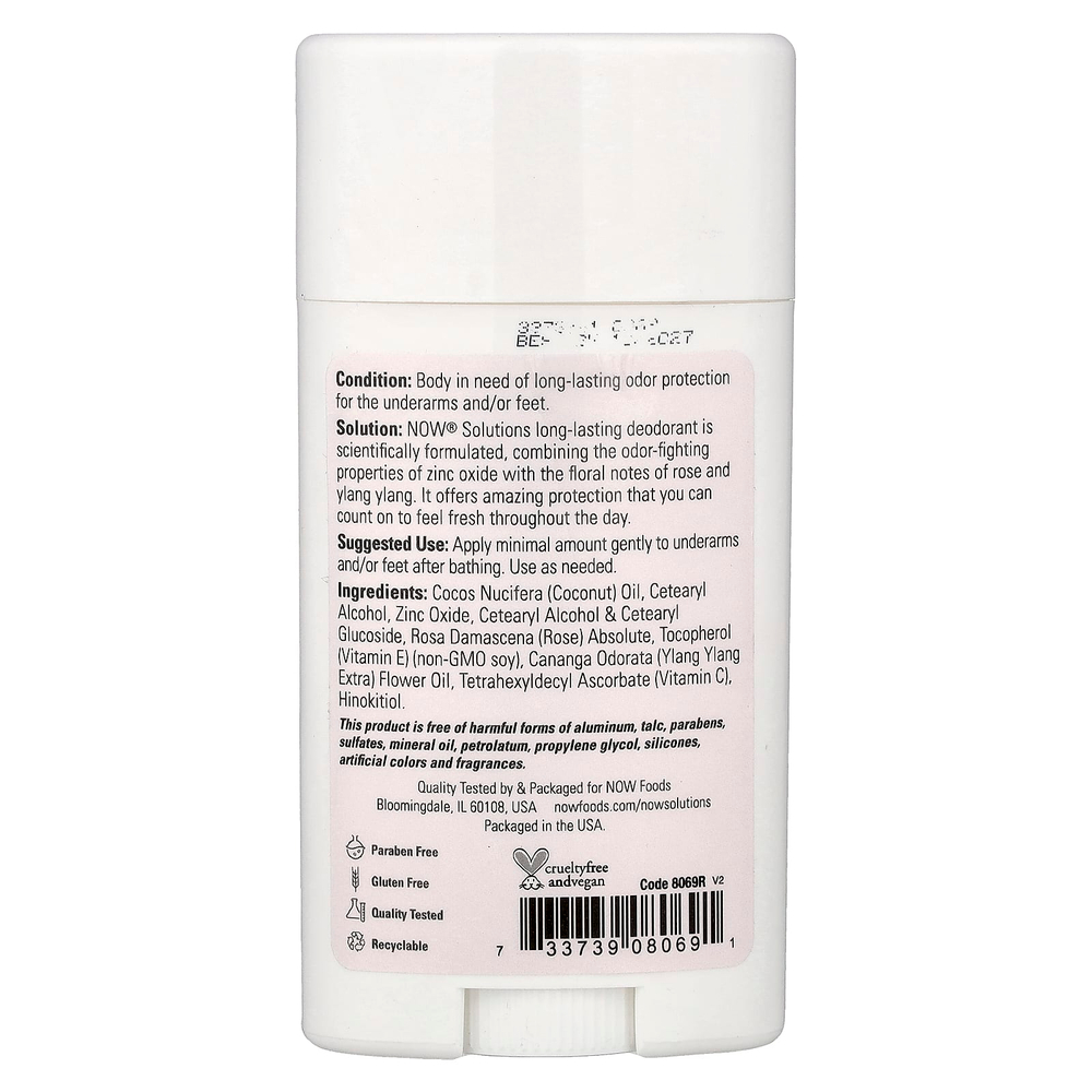 NOW Foods, Solutions, дезодорант длительного действия, роза и иланг-иланг, 62 г (2,2 унции)