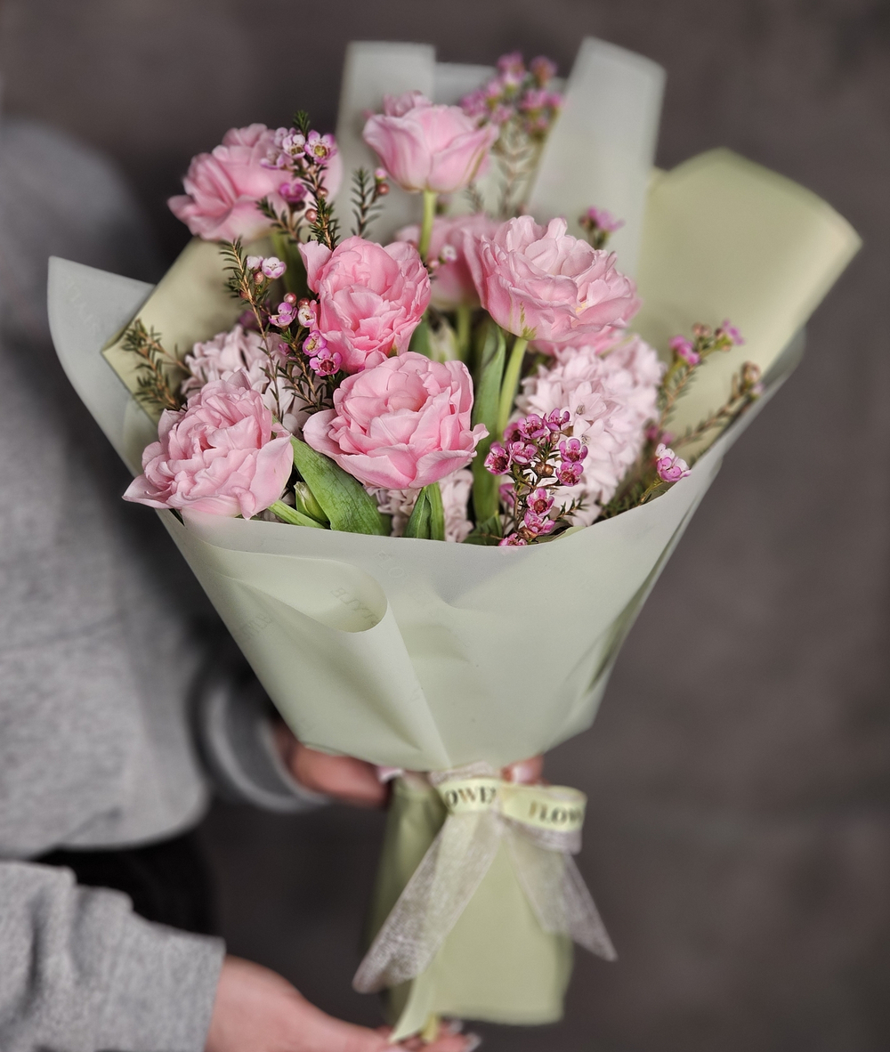 Букет № 57 с тюльпанами,гиацинтами