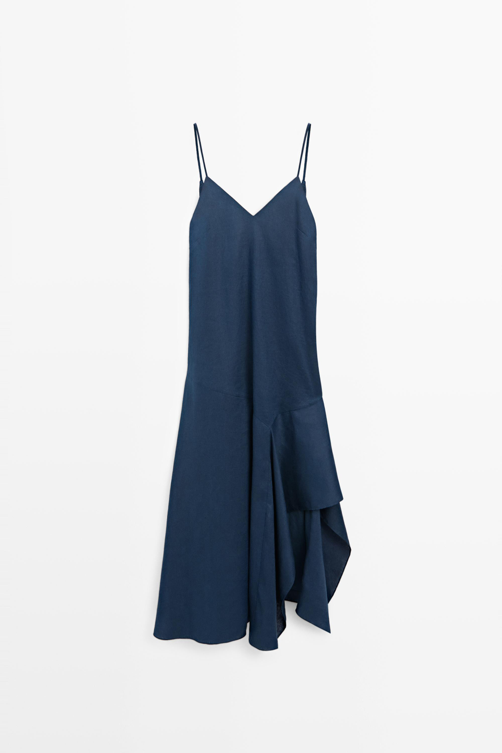 Massimo Dutti Асимметричное платье миди из 100% льна, синий