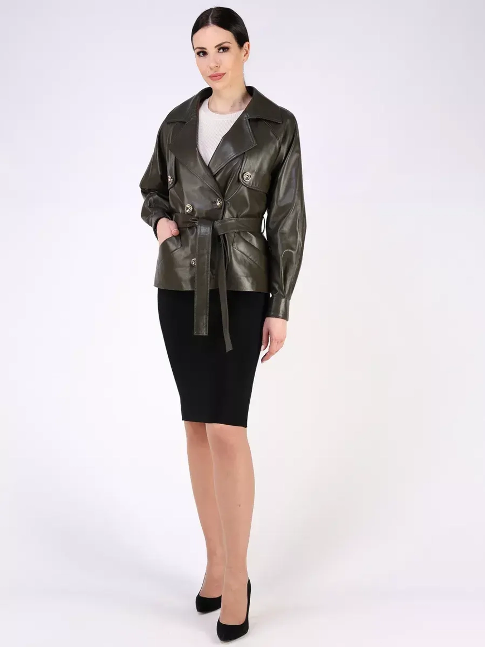 Кожаная куртка осень Турция тренч короткий