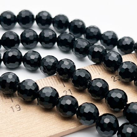 Бусина Шар с огранкой, стекло, цвет черный, размер около 7,5 мм, цена за 13 шт (1/4 нити)
