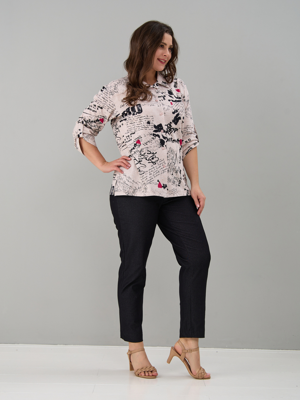 Рубашка Р-001/бежевый-газета