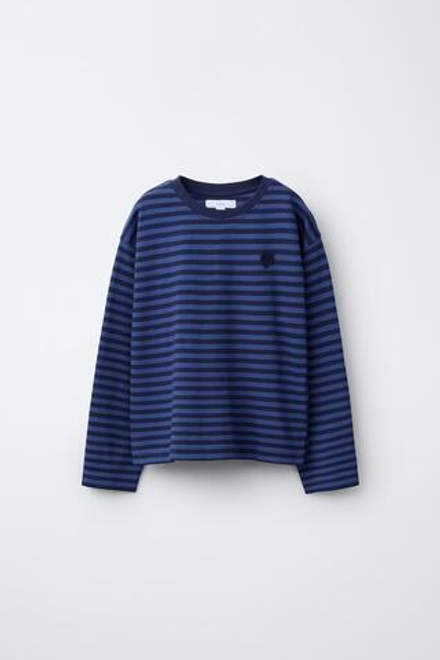 ZARA ЛОНГСЛИВ В ПОЛОСКУ С ВЫШИТЫМ СЕРДЦЕМ, СИНИЙ