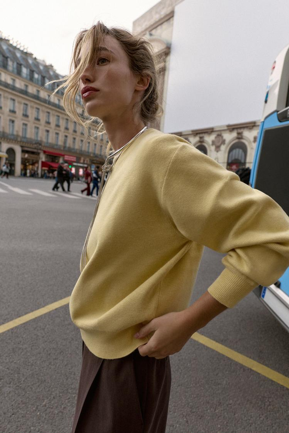 ZARA ОДНОТОННЫЙ СВИТЕР, МЯГКИЙ ЖЕЛТЫЙ