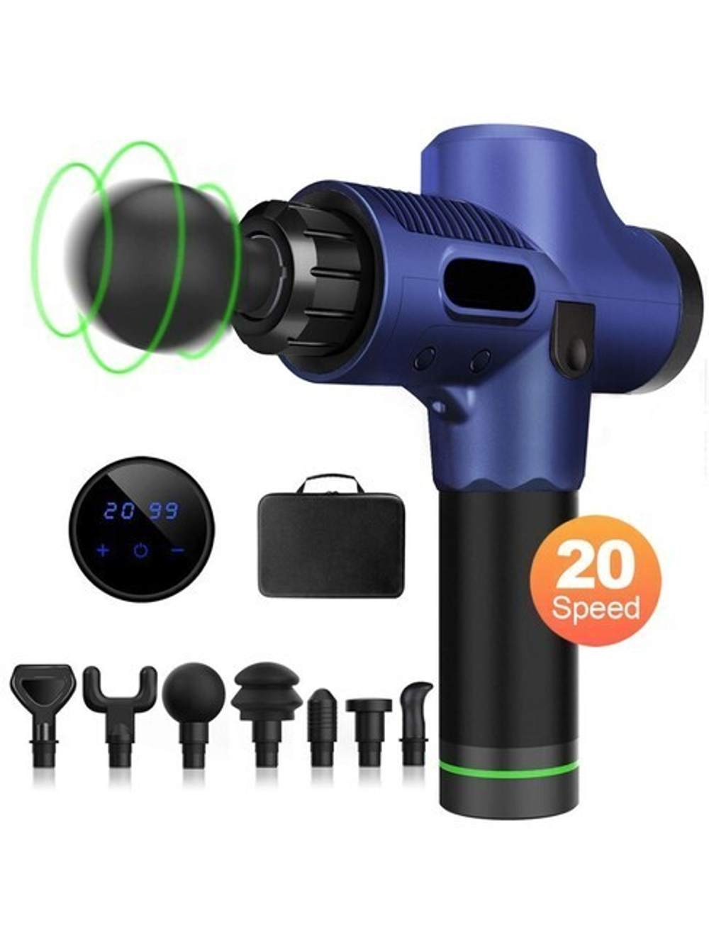 Перкуссионный массажный пистолет, массажер для тела (Цвет: cиний)