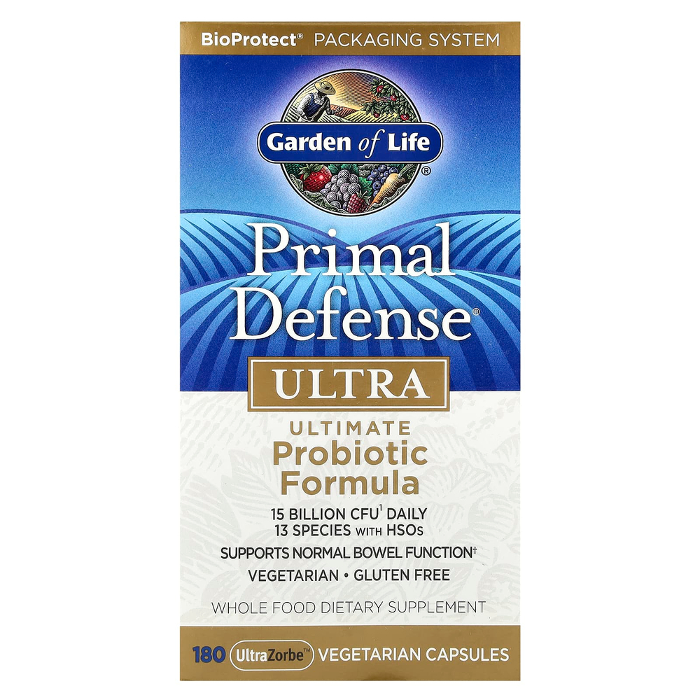 Garden of Life, Primal Defense, Ultra, универсальная пробиотическая формула, 180 вегетарианских капсул UltraZorbe
