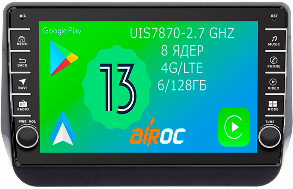 Магнитола для Hyundai Grand Starex 2019+ - Airoc AB-2027 (кнопки и крутилки), Android 13, TS20, 6/128Гб, SIM-слот, CarPlay