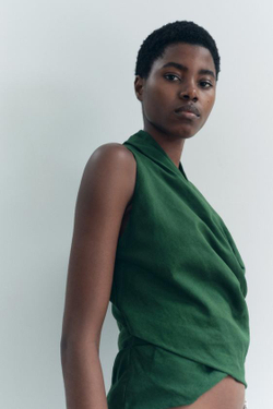 ZARA ТОП ИЗ СМЕСОВОГО ЛЬНА — ZW COLLECTION, ЗЕЛЕНЫЙ