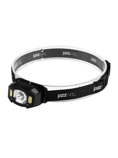 Фонарь аккумуляторный налобный AccuH3-L5W-bk LED 5Вт + 2хRED SMD IP54 5 режимов: 100проц. 180лм 3.5ч/50проц. 110лм 5.5ч/30проц. 65лм 15ч/красн. 28ч/мигающ. красн. 12ч аккум. управл. жестами черн. JazzWay 5036703