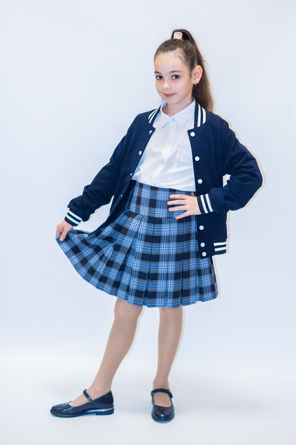 Юбка школьная для девочки девочковая складка в складку синяя серая крупная клетка в клетку тенниска тату татушки 116 122