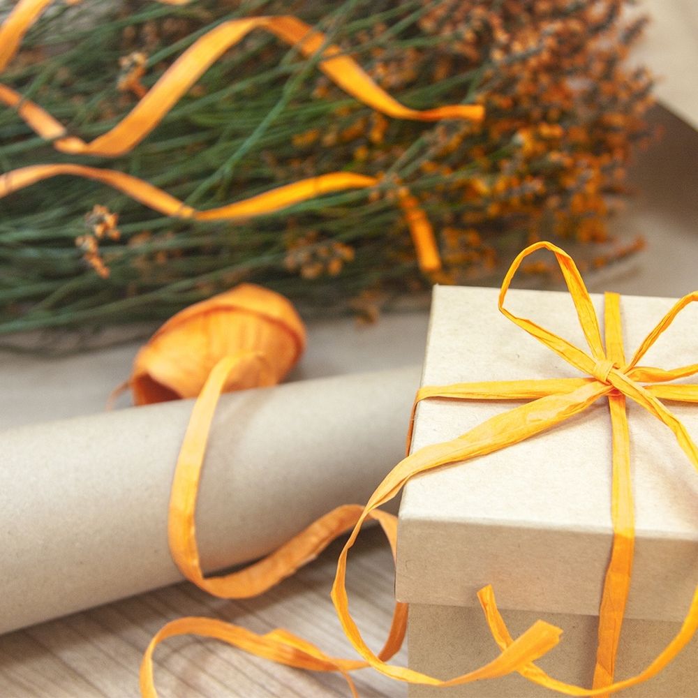 Лента (0,5 см*10 м) Рафия, Кремово-оранжевый микс, 3 шт.