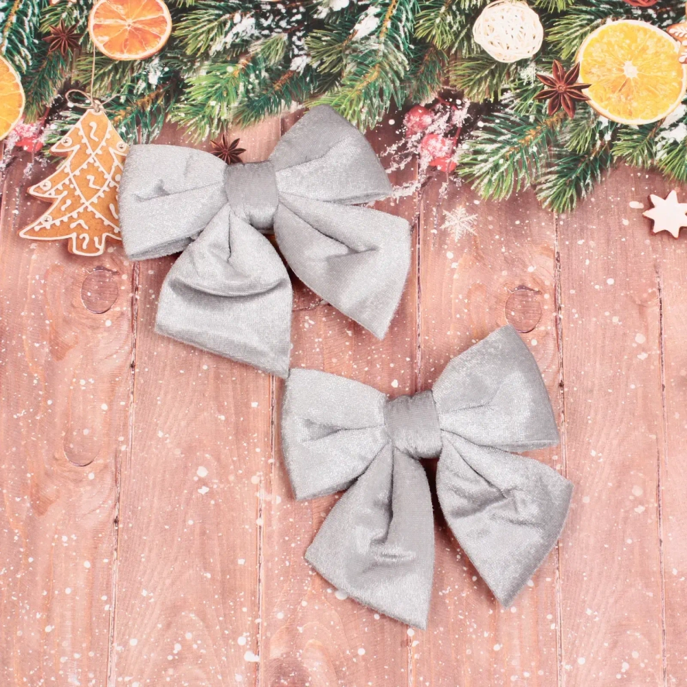Бант на ёлку «Велюровый стиль» 12*15 см (набор 2 шт), серебро