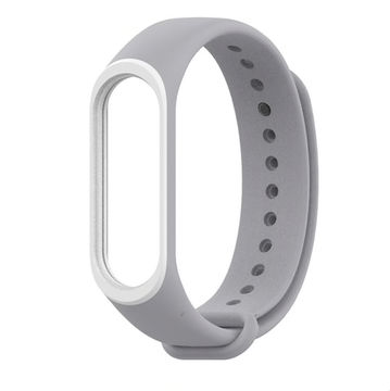 Cиликоновый двухцветный ремешок для фитнес браслета Xiaomi Mi Band 3 / 4 Серый с белой вставкой