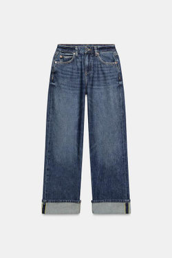 ZARA ДЖИНСЫ Z1975 WIDE LEG УКОРОЧЕННЫЕ С ВЫСОКОЙ ПОСАДКОЙ, СИНИЙ