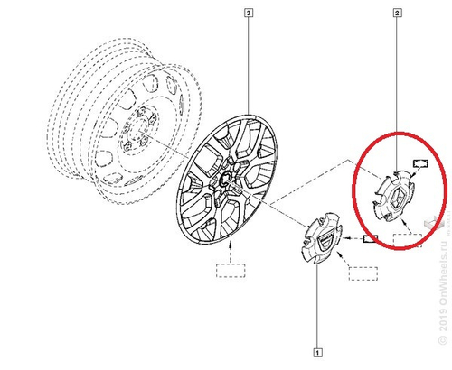 Колпак колеса штатный Renault Duster (на лит. диск) (Renault)