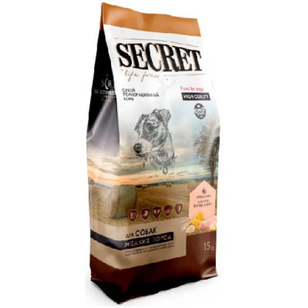 Сухой корм Secret Premium для собак мелких пород курица и злаки 15 кг