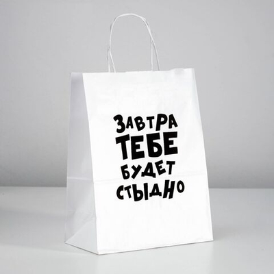 Подарочный пакет Завтра тебе будет стыдно - 30 х 24 см. (Цвет: белый)