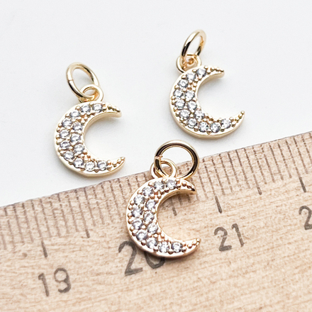Подвеска Месяц, цвет золото, фианиты, размер 11*8 мм, цена за 1 шт