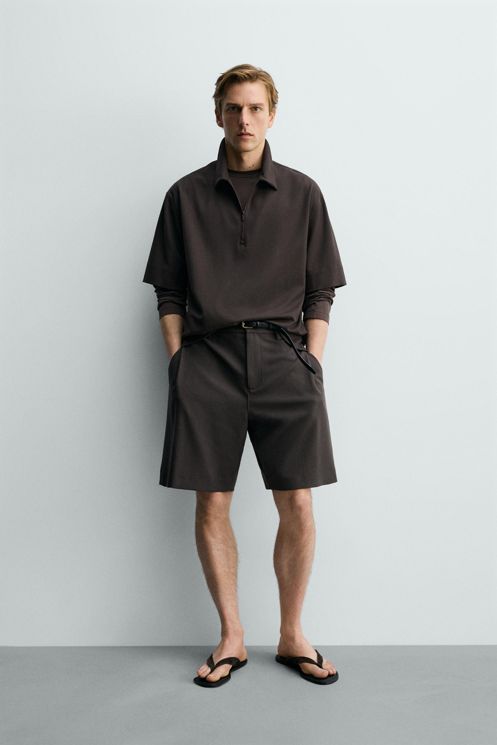 ZARA ПОЛО С МОЛНИЕЙ, ШОКОЛАДНЫЙ