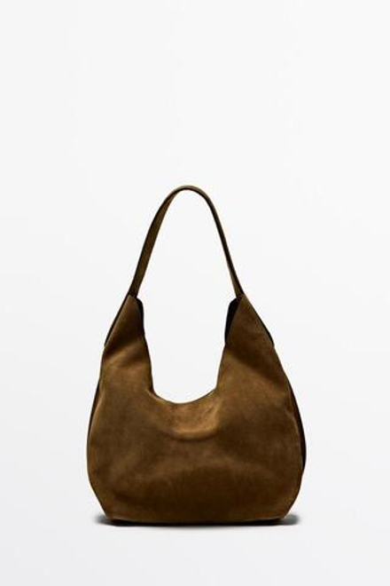 Massimo Dutti Мини-сумочка из натуральной замши, зеленый хаки