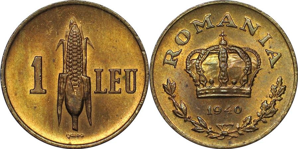 Румыния 1 лей, 1938 - 1941 Кукуруза VF