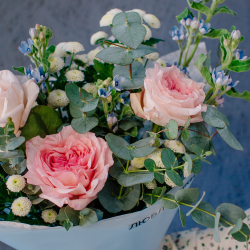 151. Акварельный букет в розово-голубой гамме с оксипеталумом
