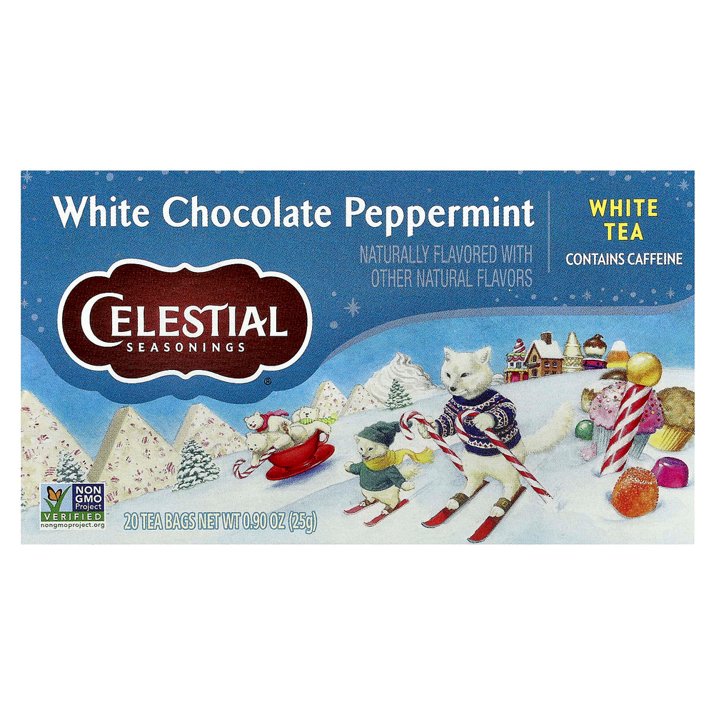 Celestial Seasonings, белый чай, белый шоколад и перечная мята, 20 чайных пакетиков, 25 г (0,9 унции)