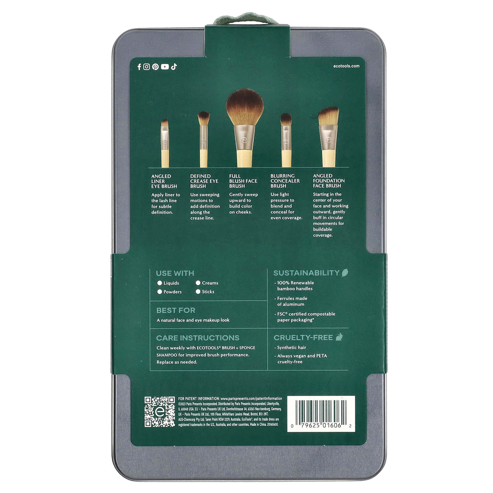EcoTools, набор кистей «Начни день красиво», набор из 5 предметов и футляр для хранения